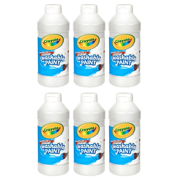 Washable Paint, White, 16 oz. Bottles, PK6